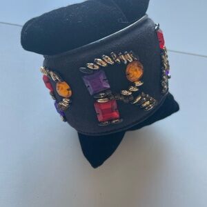 Prada Black Cuff Bracelet with Red, Purple, and Orange Gems
